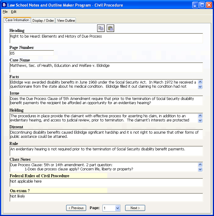 Case Screen Law School Notes and Outline Maker Program