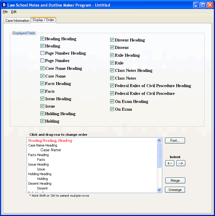 Display Order Screen Law School Notes and Outline Maker Program